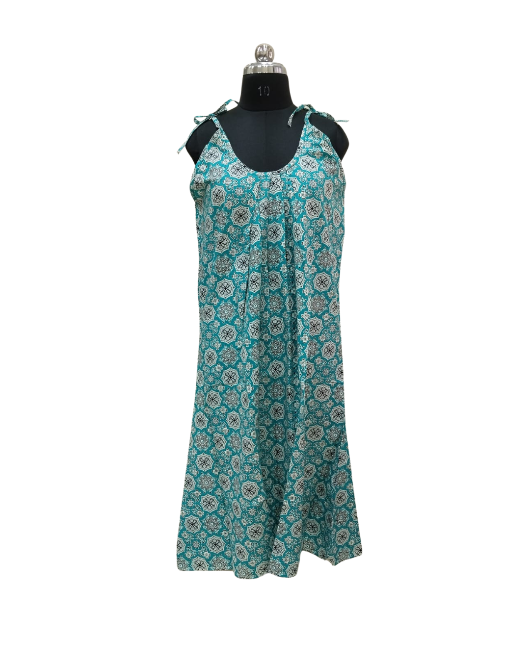 HALF STRING GOWN – GEOMETRIC TILE PRINT - TEAL GREEN - 201C - 1