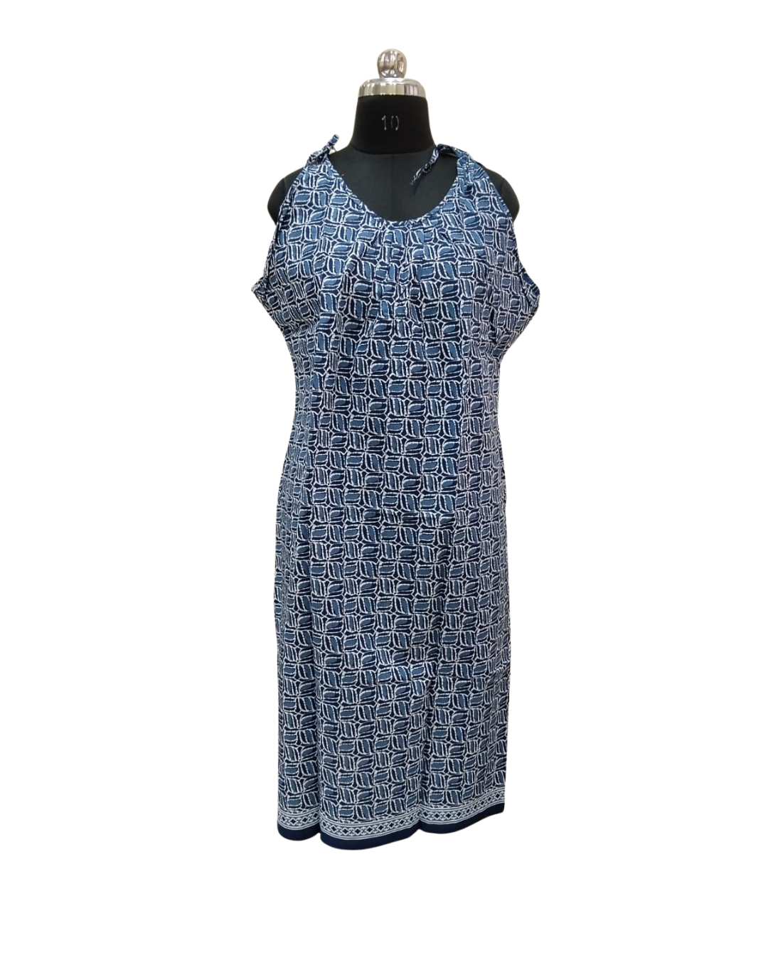 HALF STRING GOWN – GEOMETRIC LATTICE PRINT - INDIGO - 201C - 7