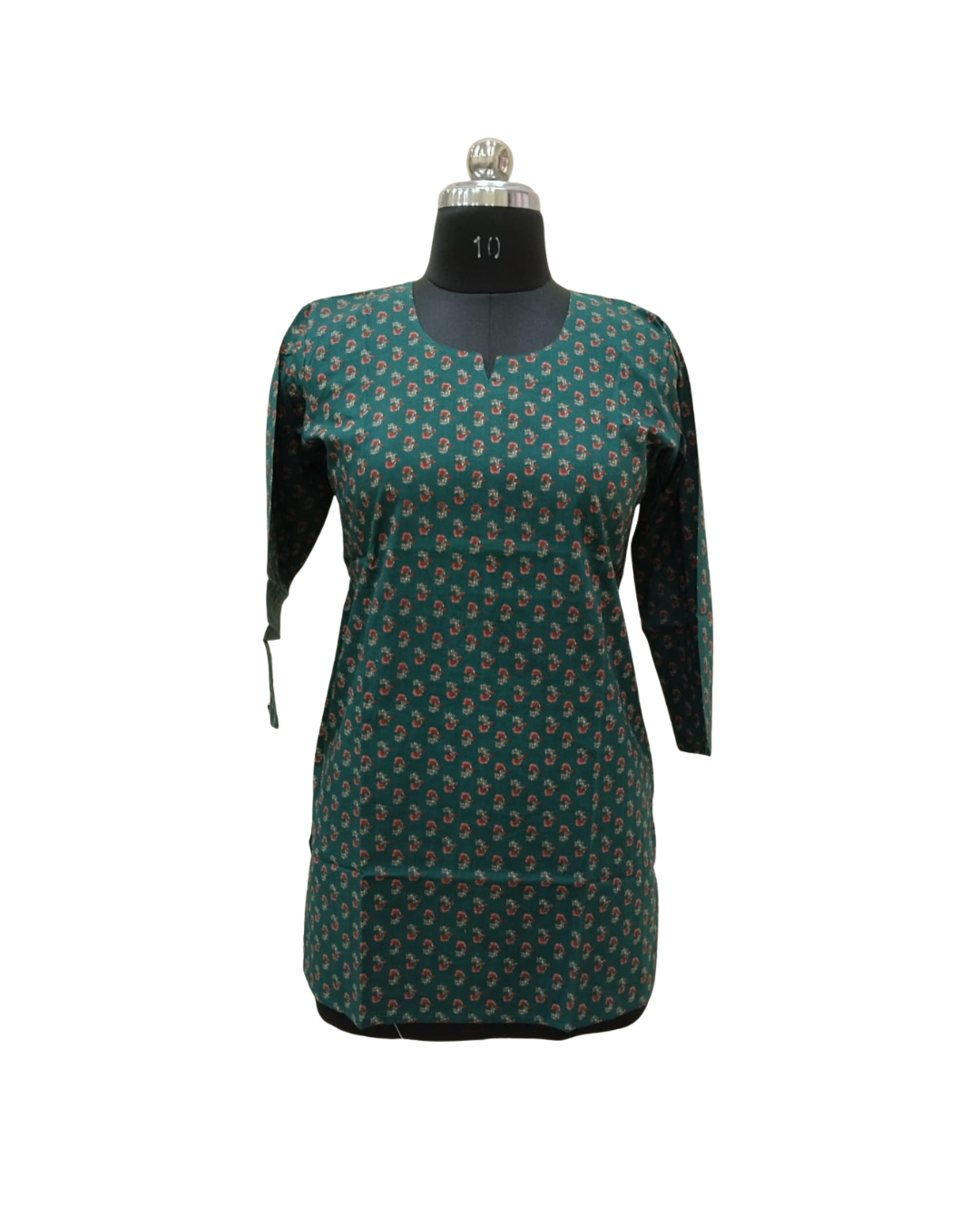 COTTON SHORT TOP - BUTI PRINT - DARK GREEN- 205S38