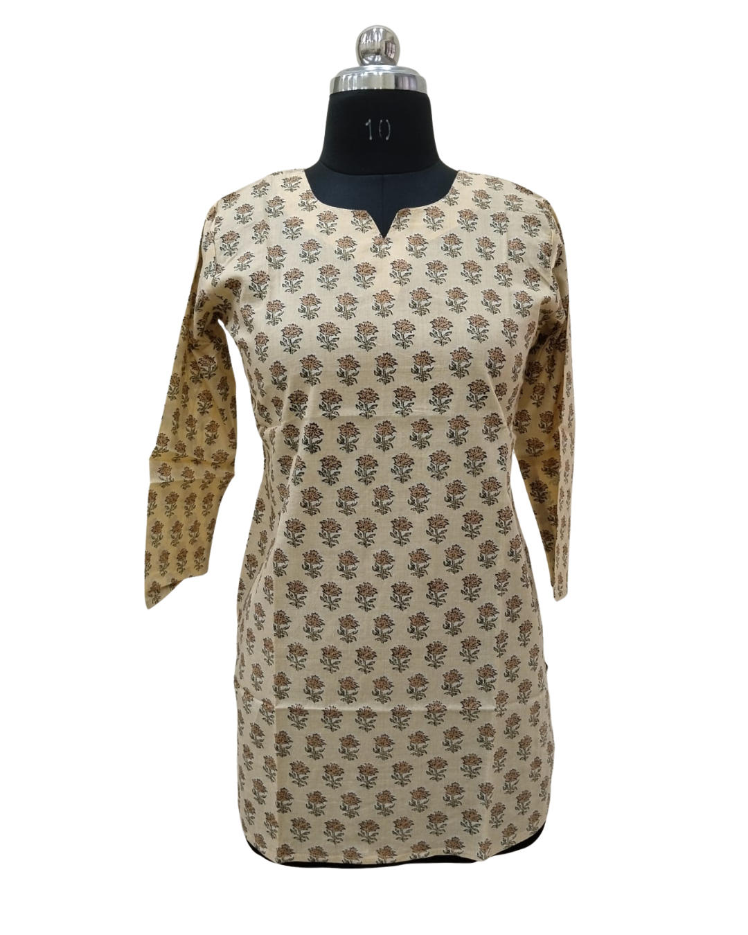 COTTON SHORT TOP - BUTI PRINT - MUSTARD ON CREAM- 205S40