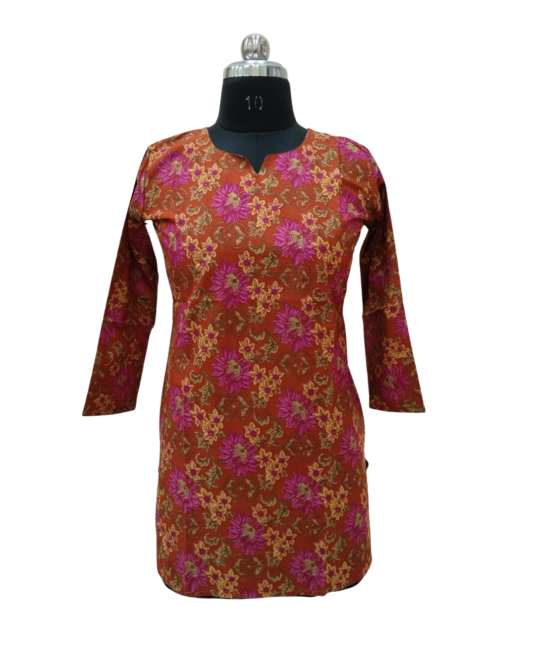 COTTON SHORT TOP - FLORAL VINE PRINT - RUST RED - 205S41