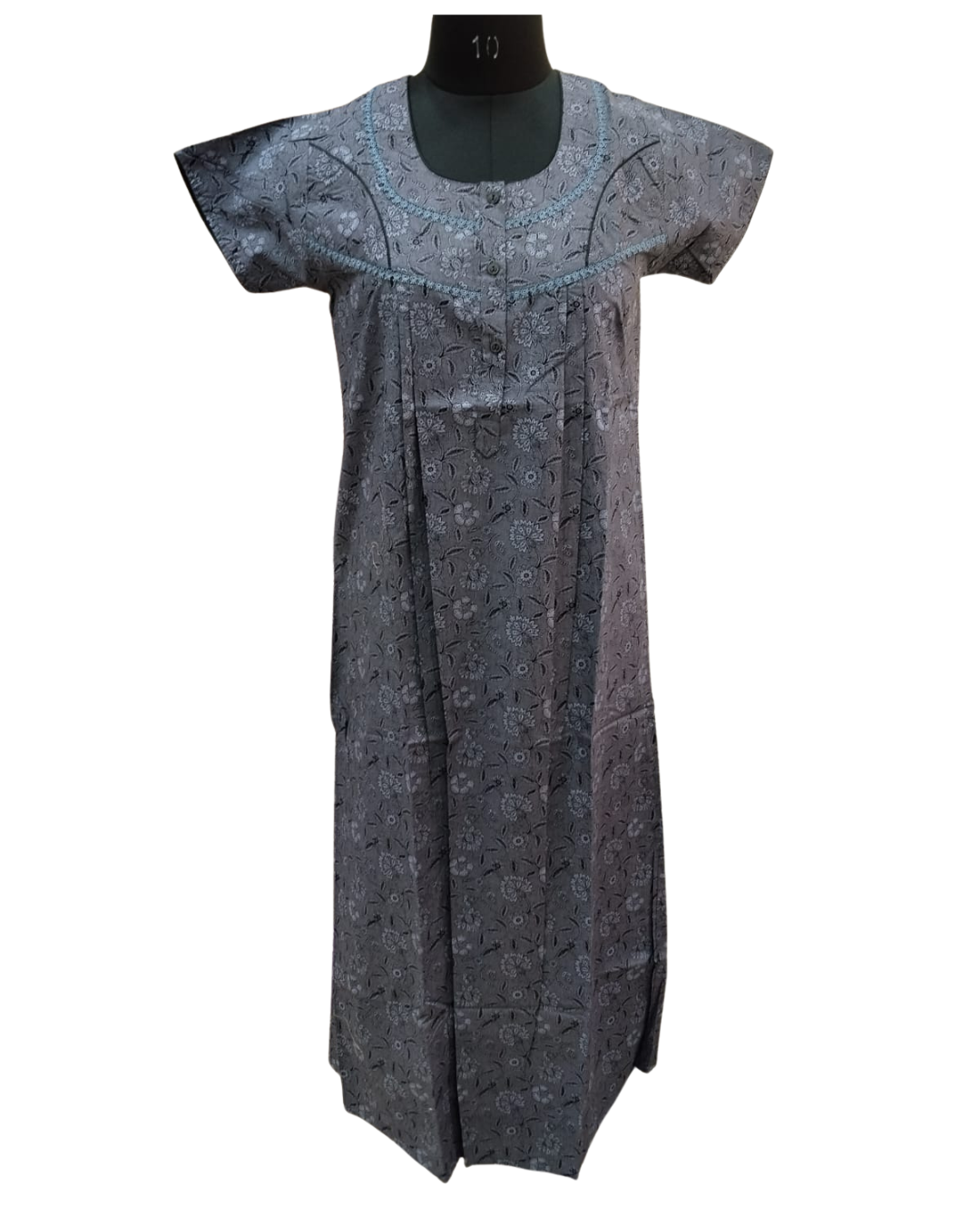 PLEATED FULL LENGTH LACE MEDIUM - FLORAL PRINT- RUST BROWN & DARK GREY - 401EL a