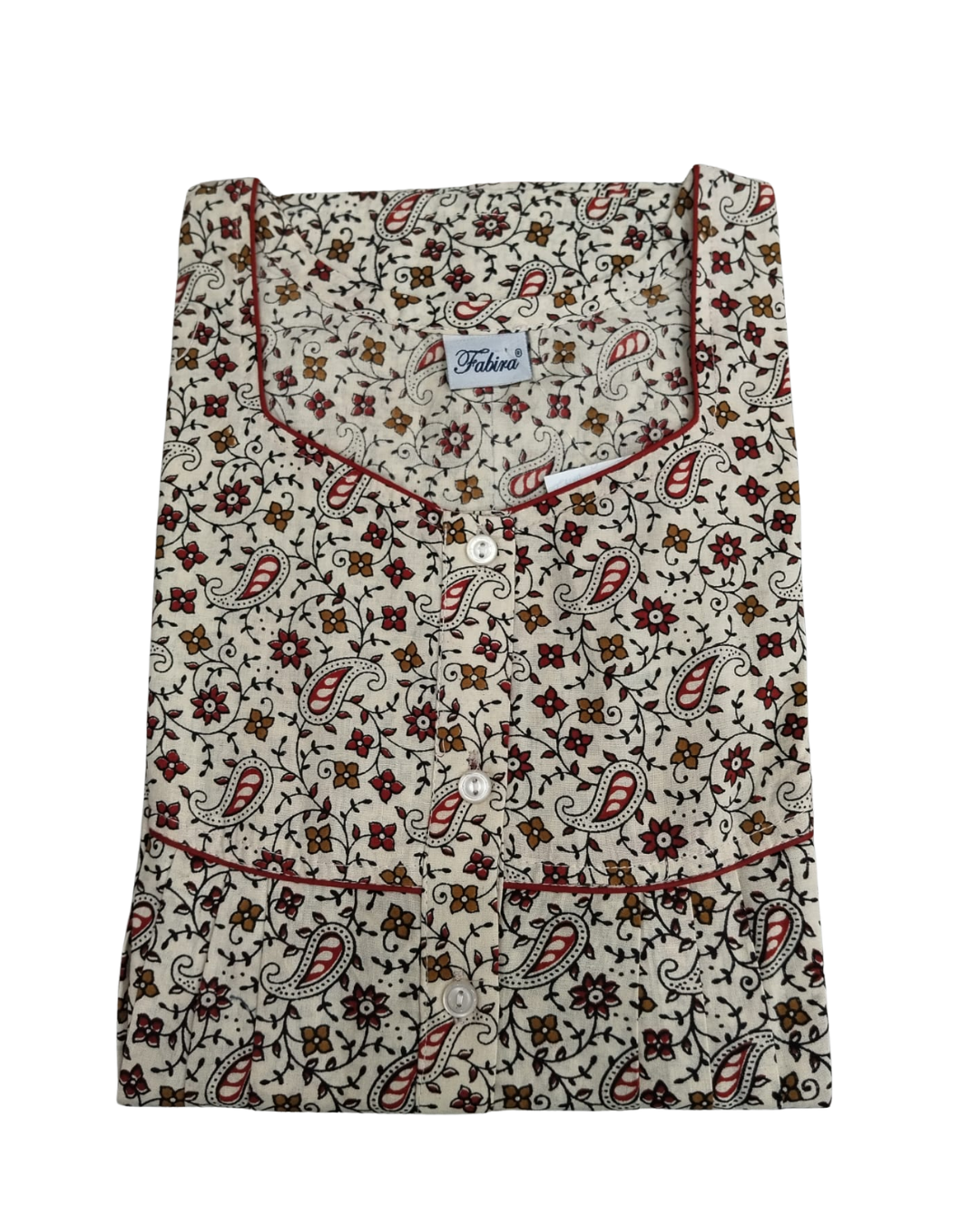 PLEATED FULL LENGTH REGULAR - KOIRI & VEL PRINT- BLUE, BROWN & RED ON CREAM BASE - 405 - P13