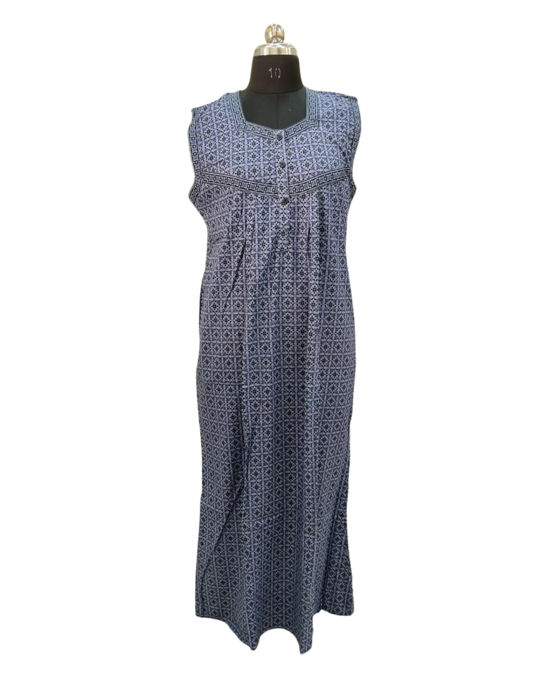 SLEEVELESS FULL LENGTH REGULAR - GEOMETRICAL FLORAL PRINT-GREYISH BLUE - 406e
