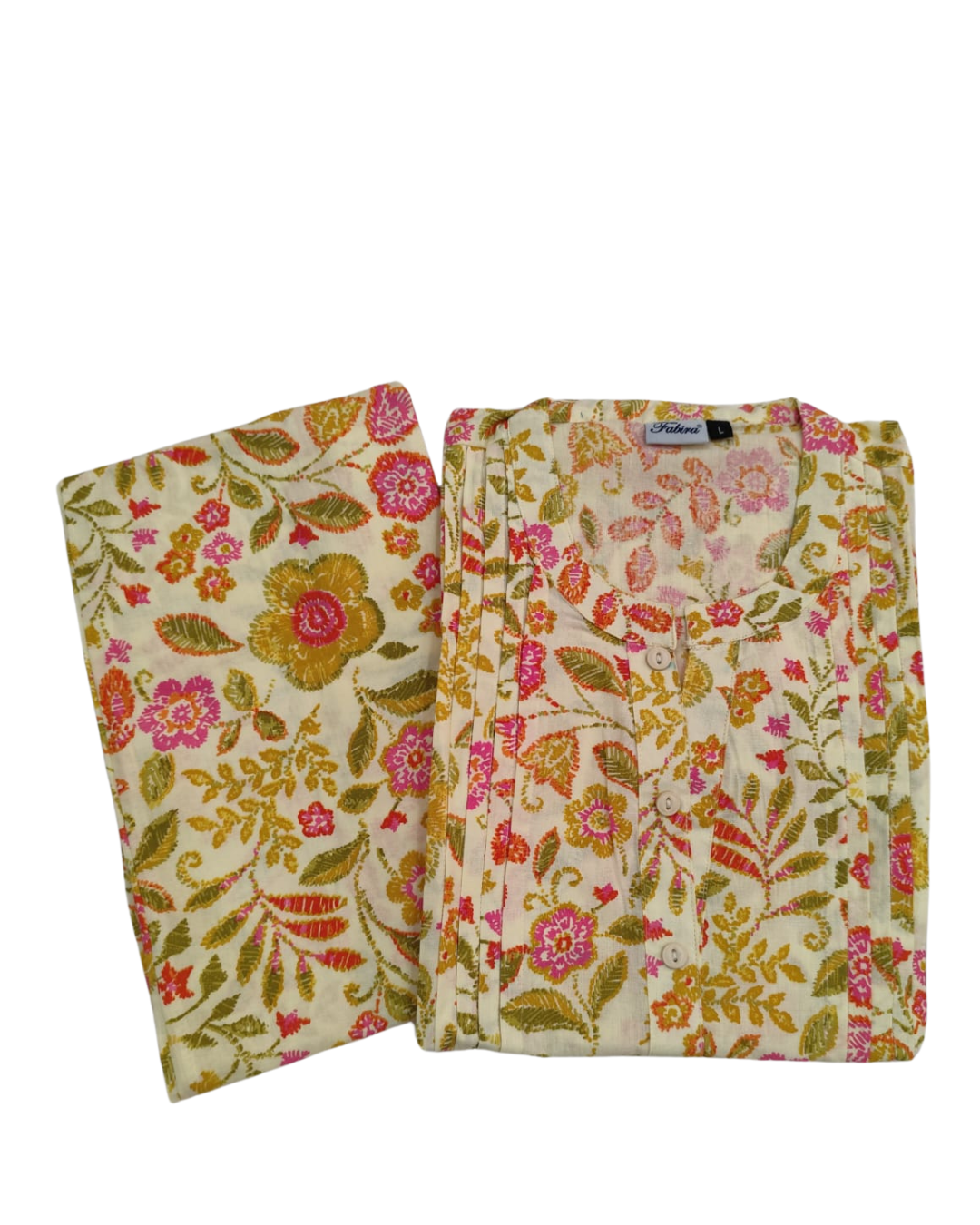 COTTON CORD SET - FLORAL PRINT - CREAM WITH MUSTARD - CS03