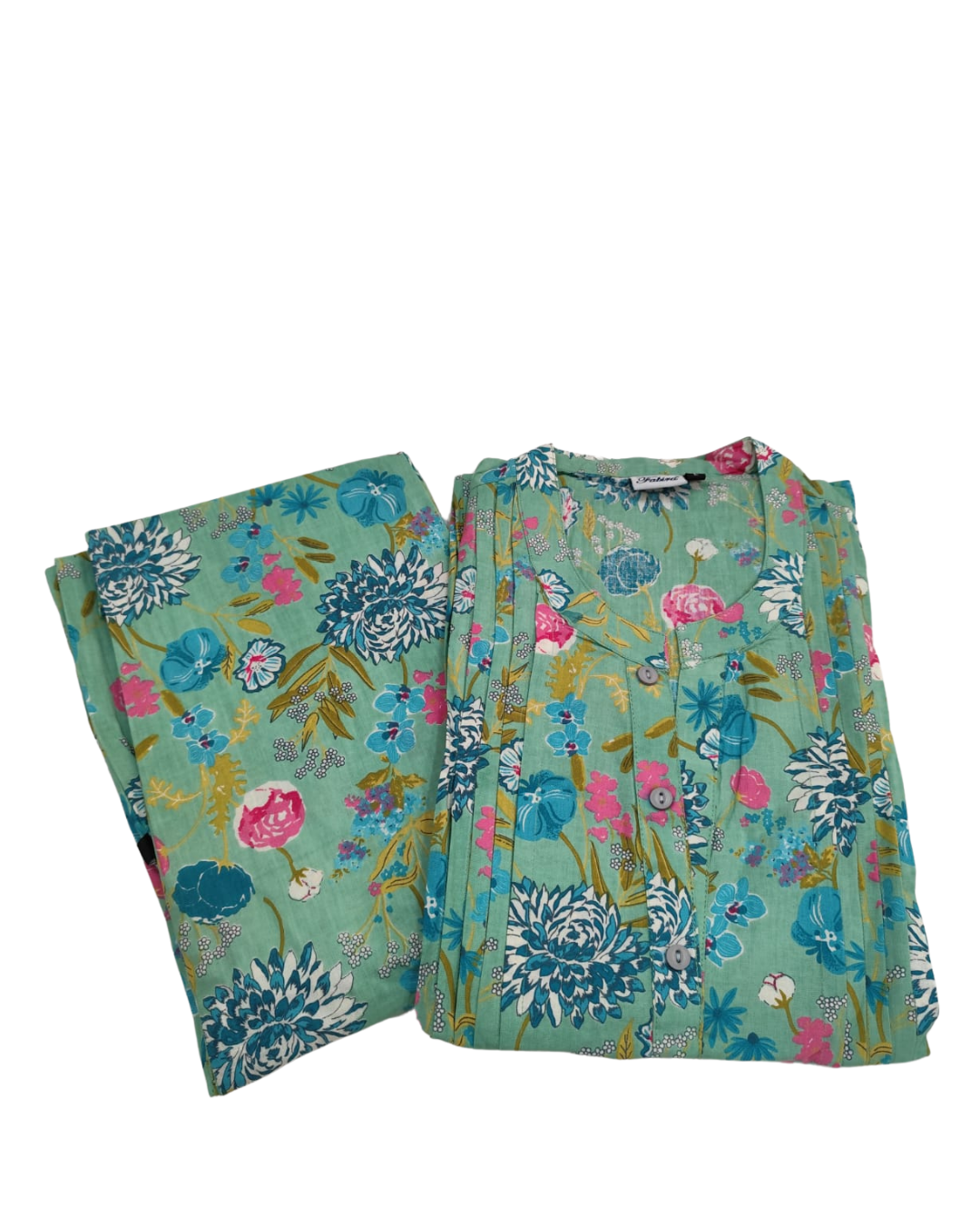 COTTON CORD SET - FLORAL BOTANICAL PRINT - TEAL GREEN - CS07