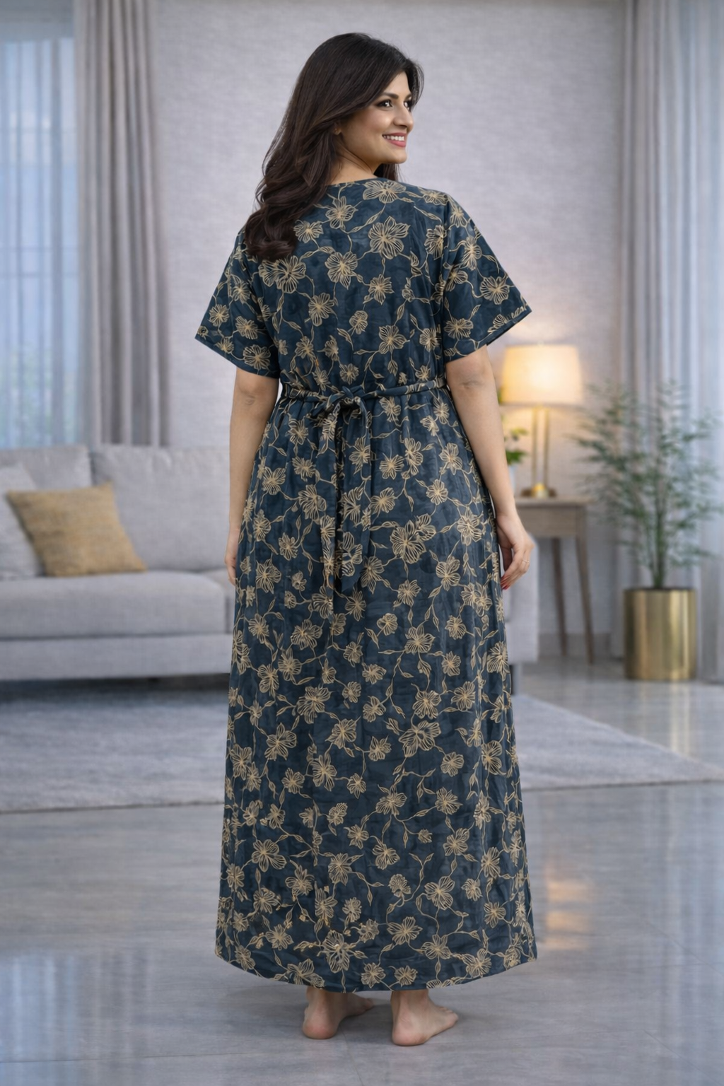 A - line Belt pattern XXL - Botanical print - Slate Grey - 605B03