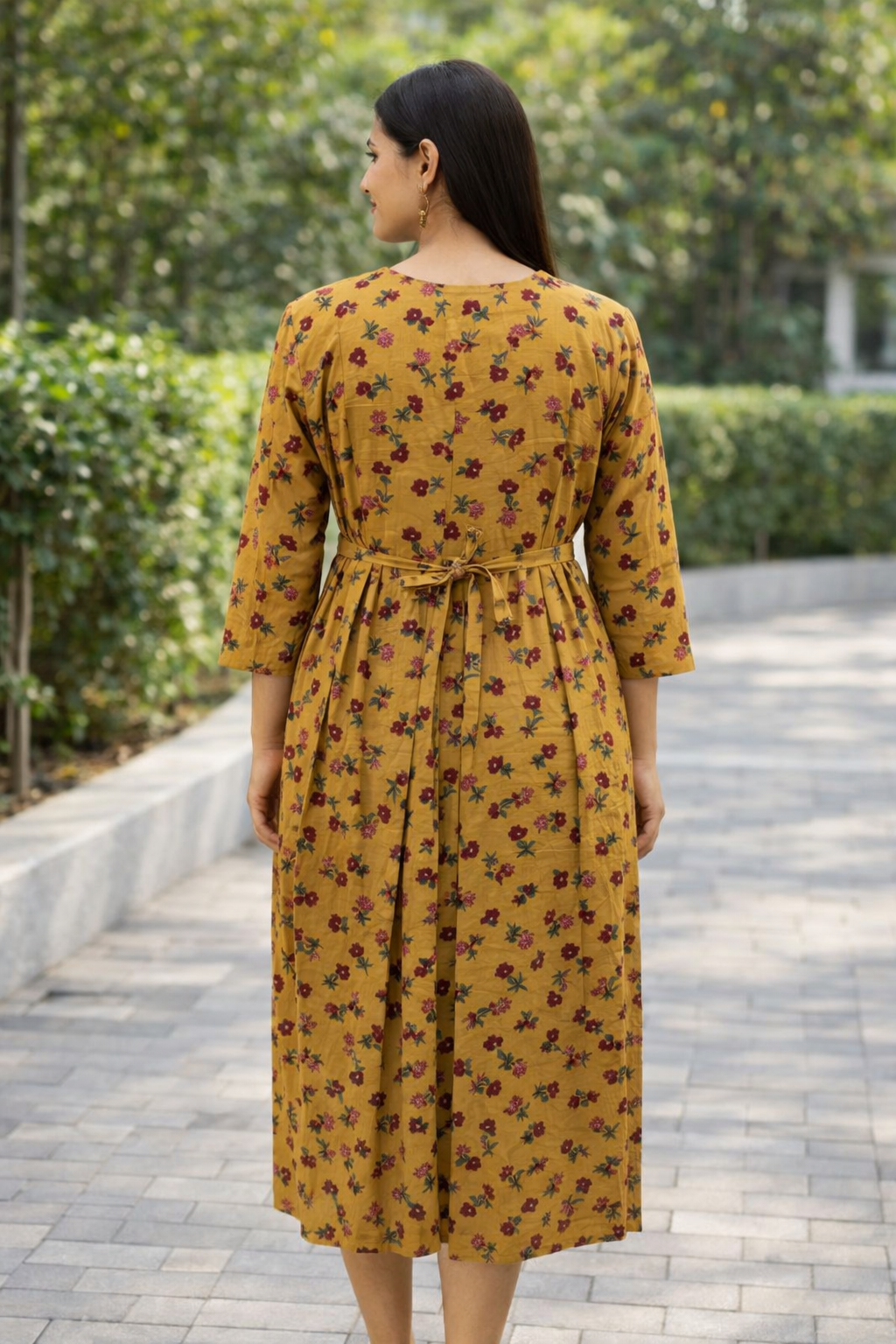 FEEDING GOWN - RED MOTIF PRINT - MUSTARD - FGH18