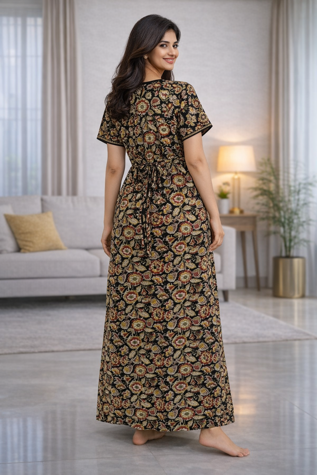 A - line Belt pattern - Floral print - Black - 550B07