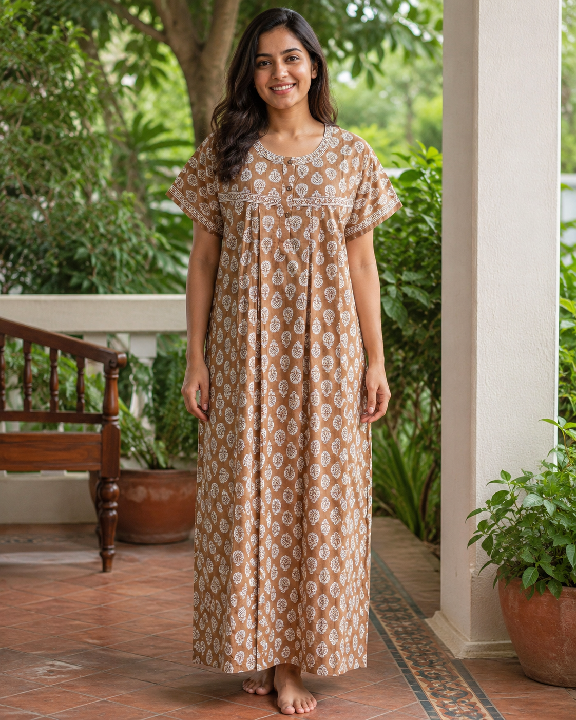 PLEATED FULL LENGTH REGULAR - MOTIF PRINT- BROWN - 405 - P12