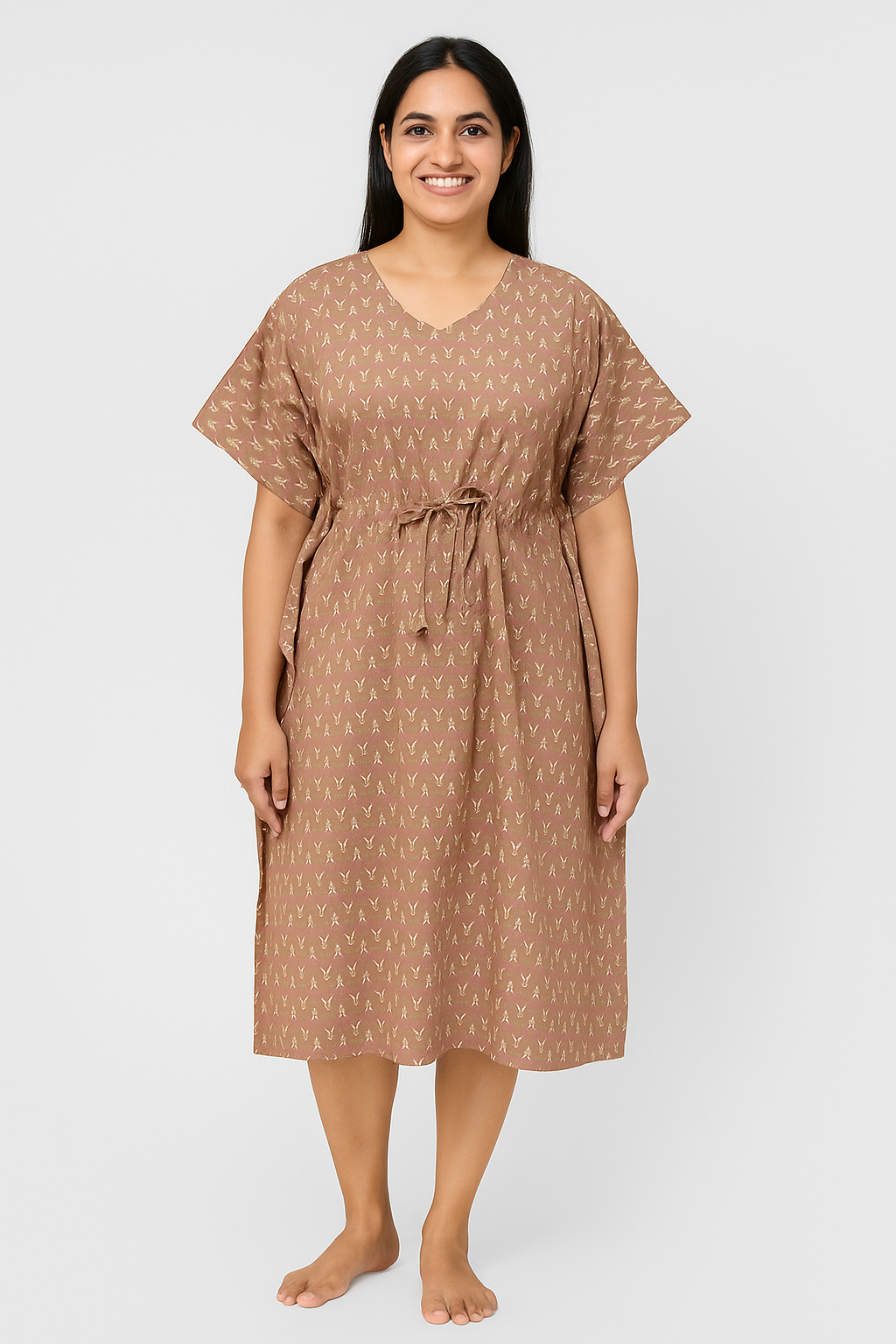 Half Khaftan – Floral print - Light Brown - SK02