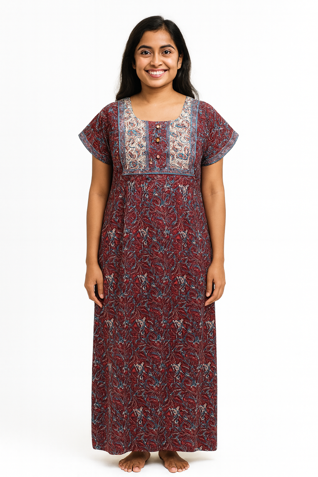 A - line Gown - Floral Vine Jaal print - Maroon - 550A18