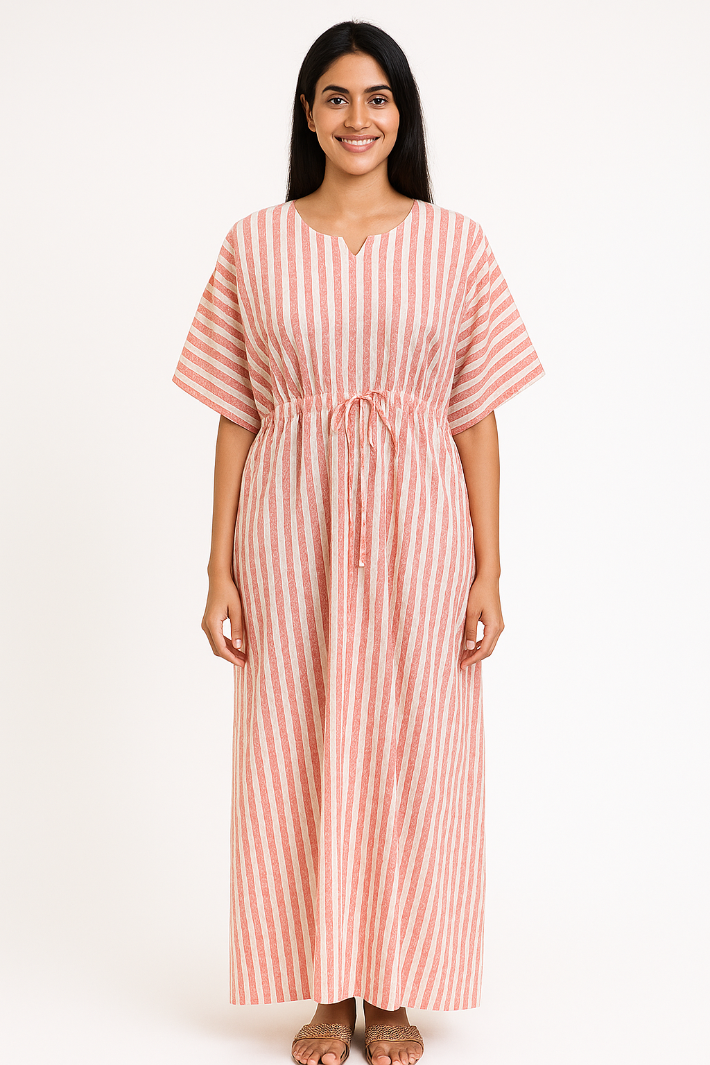 Khaftan – Full Length, Vertical Stripped print– Coral - 610P01