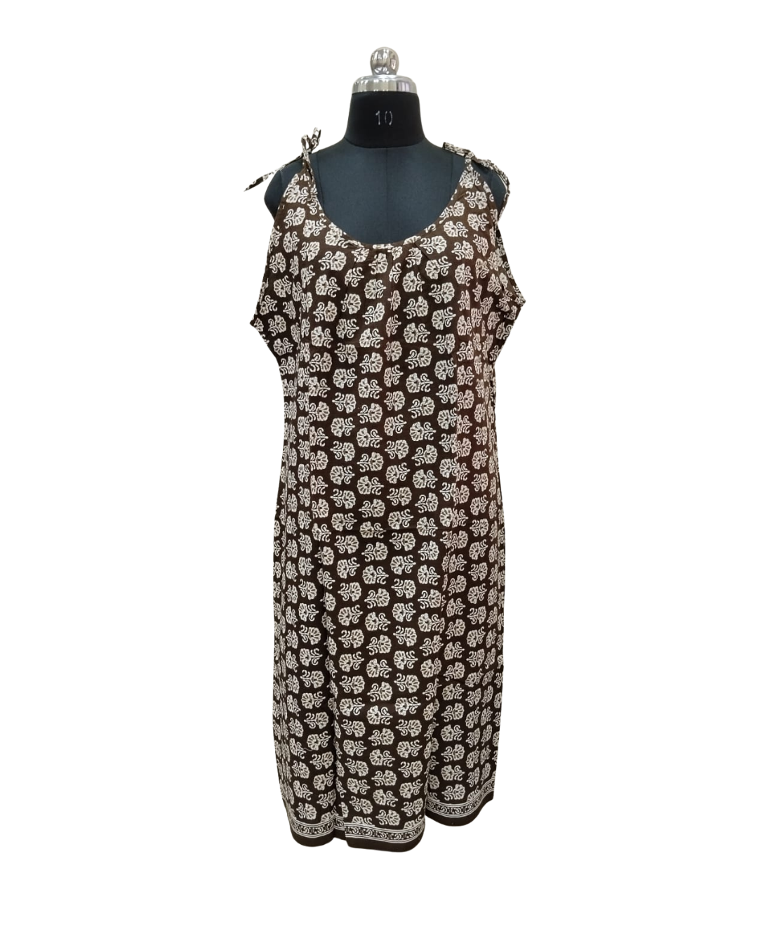 HALF STRING GOWN – SMALL MOTIF PRINT - CHOCOLATE BROWN- 201C -3