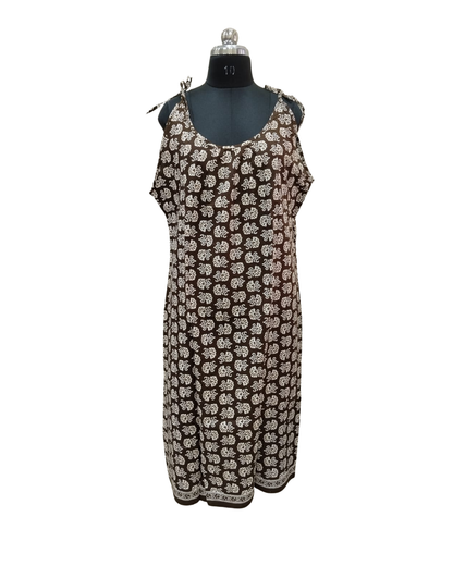 HALF STRING GOWN – SMALL MOTIF PRINT - CHOCOLATE BROWN- 201C -3