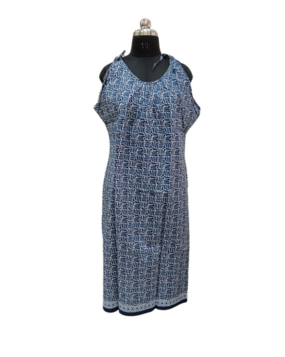 HALF STRING GOWN – GEOMETRIC LATTICE PRINT - INDIGO - 201C - 7