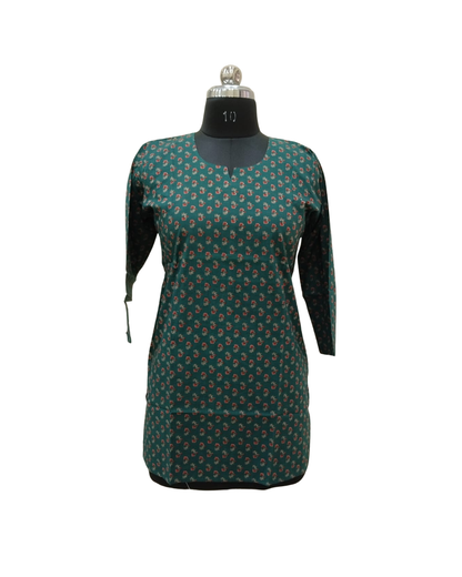 COTTON SHORT TOP - BUTI PRINT - DARK GREEN- 205S38