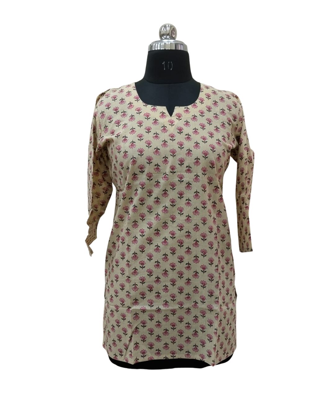 COTTON SHORT TOP - BUTI PRINT - PINK ON CREAM - 205S39