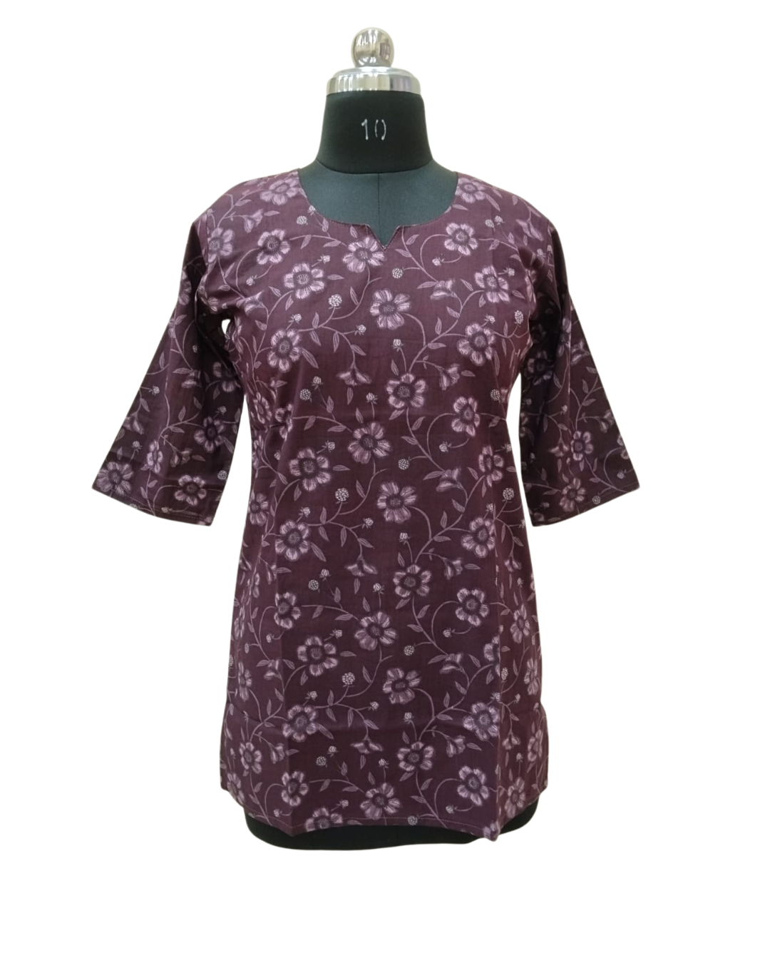 COTTON SHORT TOP - FLORAL PRINT - PLUM - 205S43