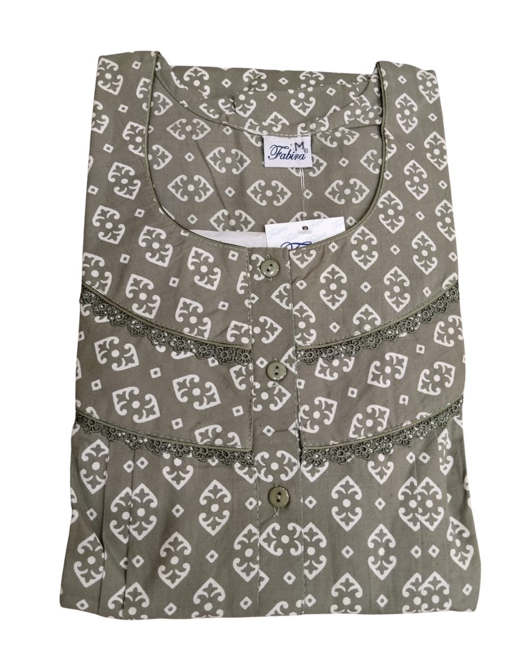 PLEATED FULL-LENGTH LACE REGULAR - MOTIF PRINT- PINK, GREY, YELLOW, BLUEISH GREY & PEACH - 501-a