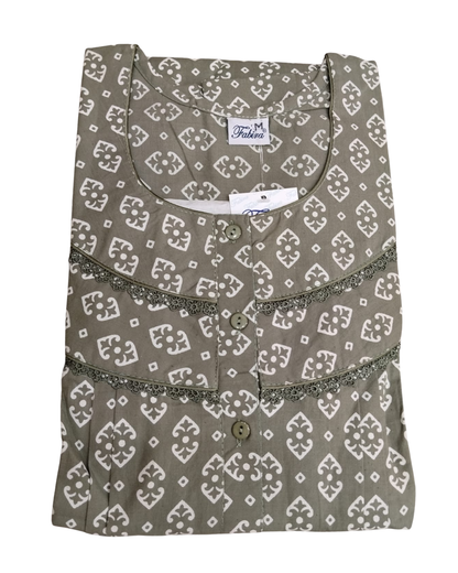 PLEATED FULL-LENGTH LACE REGULAR - MOTIF PRINT- PINK, GREY, YELLOW, BLUEISH GREY & PEACH - 501-a