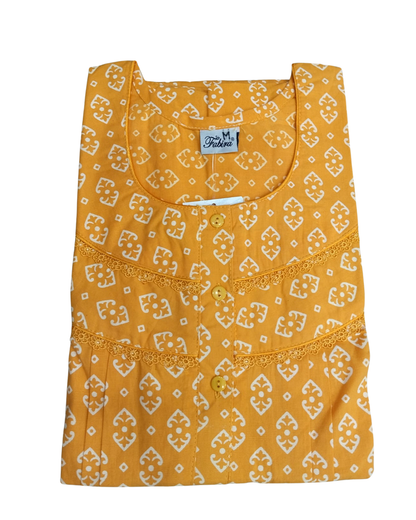 PLEATED FULL-LENGTH LACE REGULAR - MOTIF PRINT- PINK, GREY, YELLOW, BLUEISH GREY & PEACH - 501-a