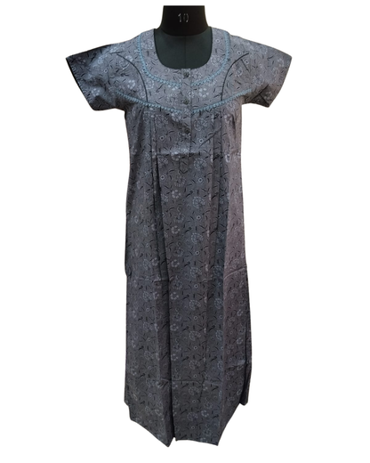PLEATED FULL LENGTH LACE MEDIUM - FLORAL PRINT- RUST BROWN & DARK GREY - 401EL a