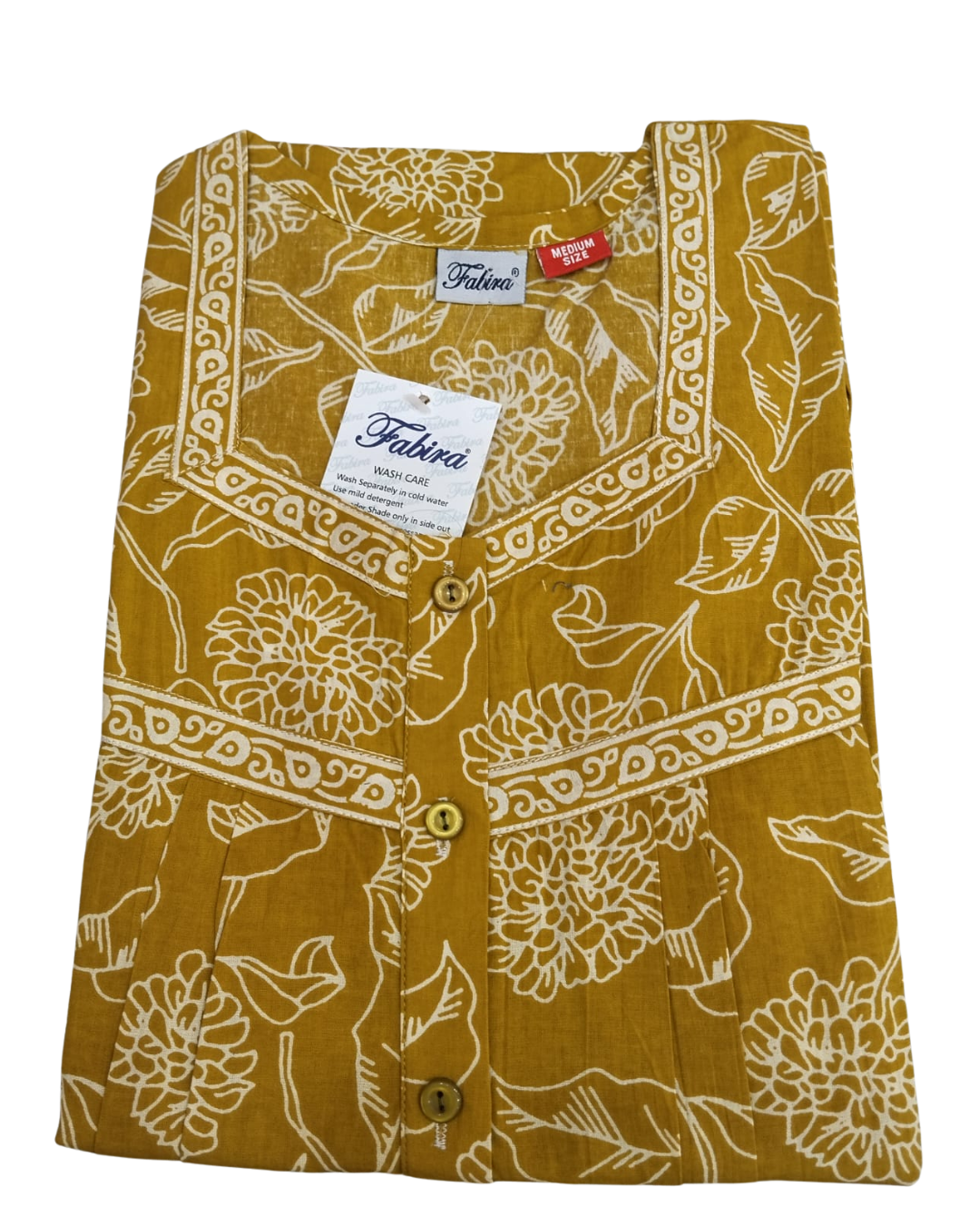 PLEATED FULL LENGTH MEDIUM - FLORAL & LEAF PRINT-TURQUOISE BLUE, MUSTARD & DARK PINK - 401Eb