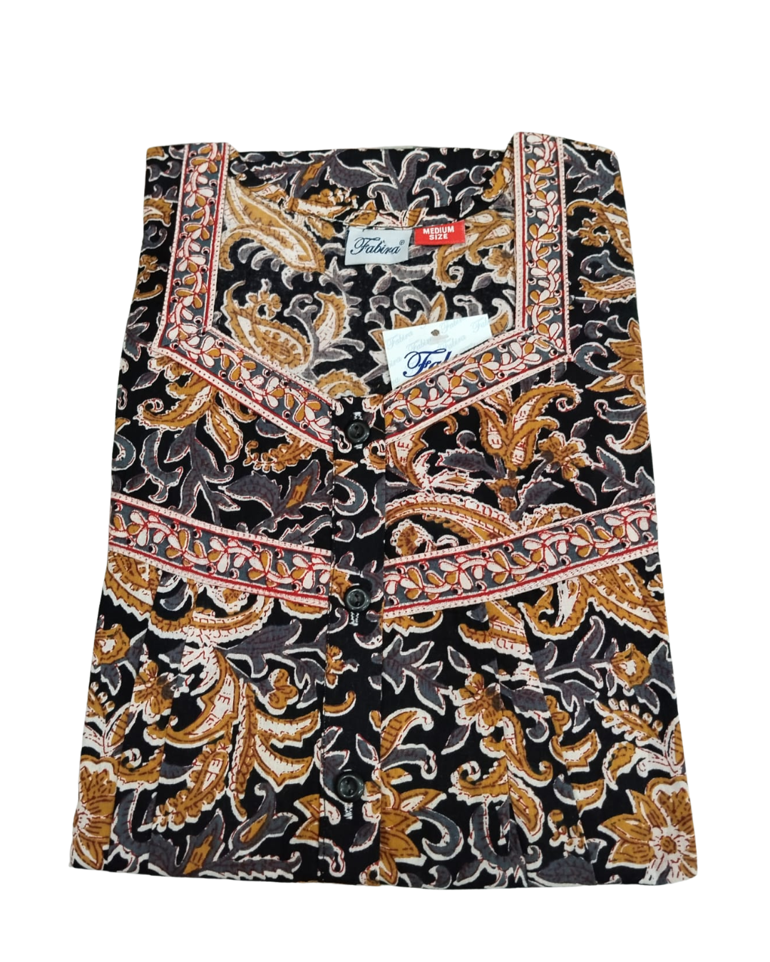 PLEATED FULL LENGTH MEDIUM - KALAMKARI PRINT- MARSHY GREEN, RED, GREY & BLACK - 401E h