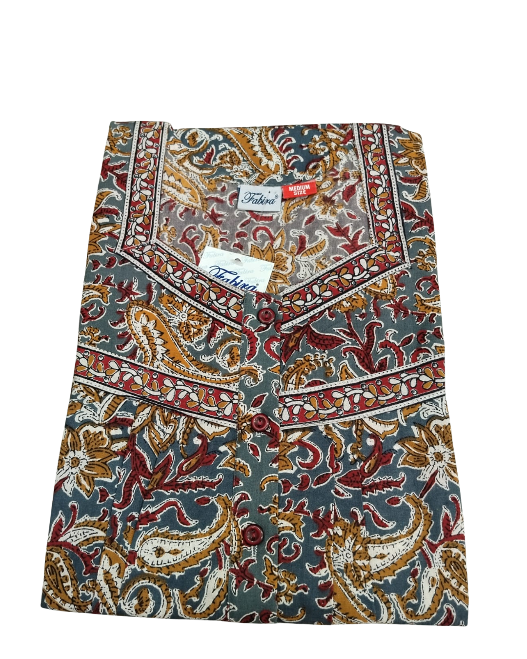 PLEATED FULL LENGTH MEDIUM - KALAMKARI PRINT- MARSHY GREEN, RED, GREY & BLACK - 401E h