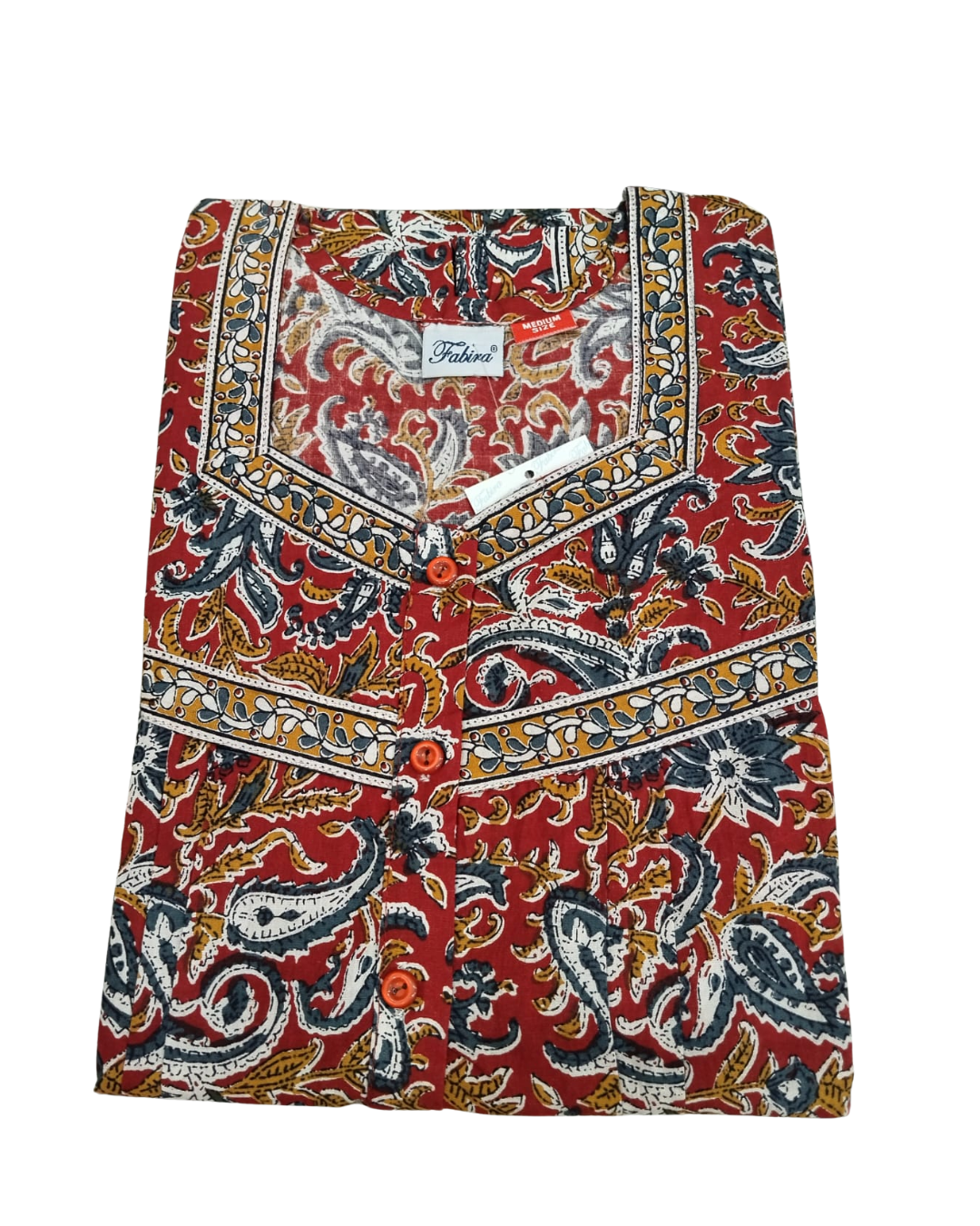 PLEATED FULL LENGTH MEDIUM - KALAMKARI PRINT- MARSHY GREEN, RED, GREY & BLACK - 401E h