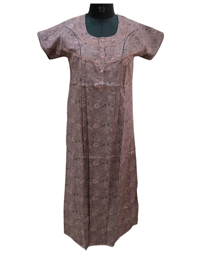 PLEATED FULL LENGTH LACE MEDIUM - FLORAL PRINT- RUST BROWN & DARK GREY - 401EL a