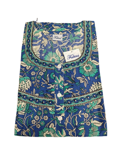 PLEATED FULL LENGTH REGULAR - FLORAL & LEAF PRINT- DARK BROWN, YELLOW, MAROON & BLUE - 405 - P8