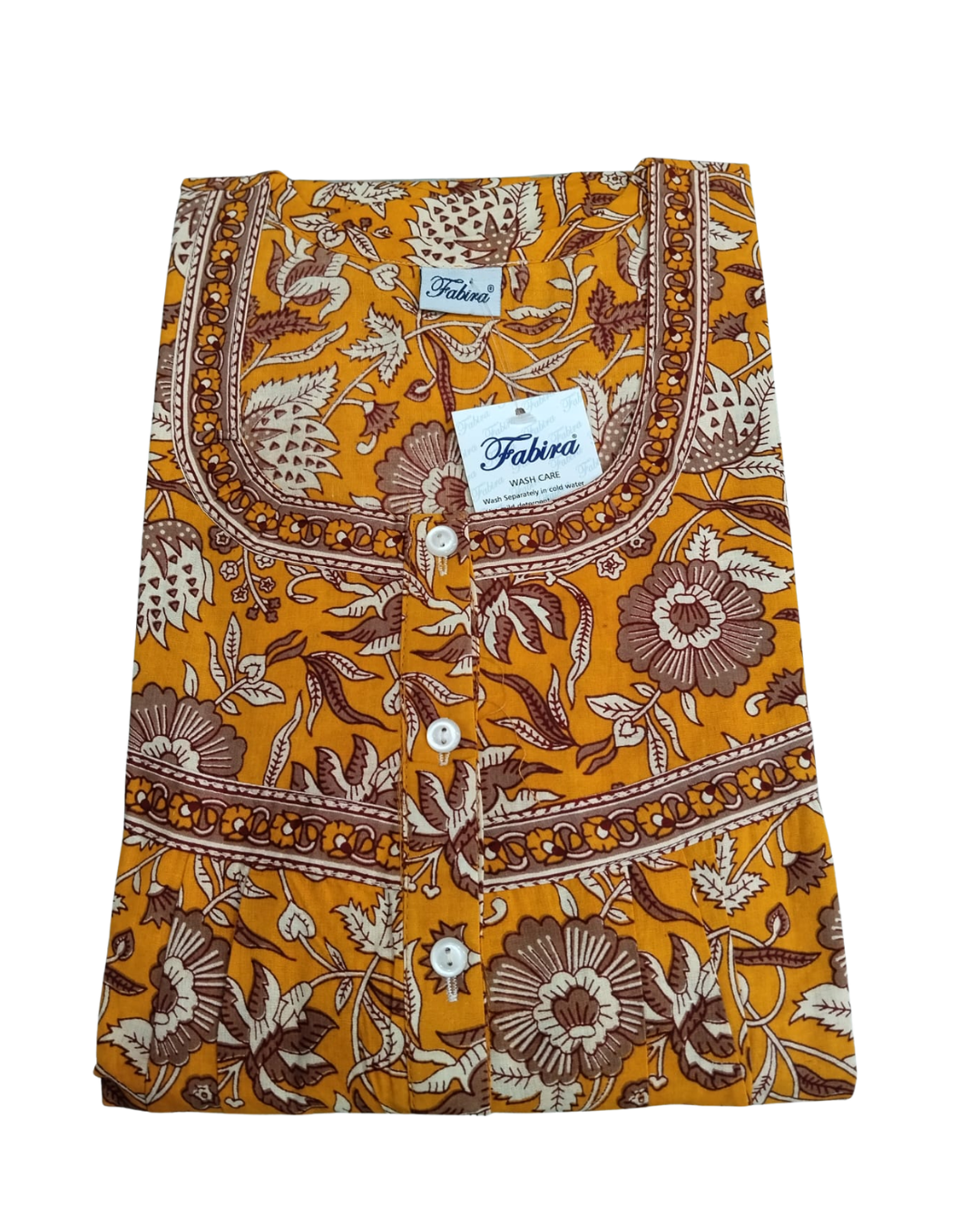 PLEATED FULL LENGTH REGULAR - FLORAL & LEAF PRINT- DARK BROWN, YELLOW, MAROON & BLUE - 405 - P8