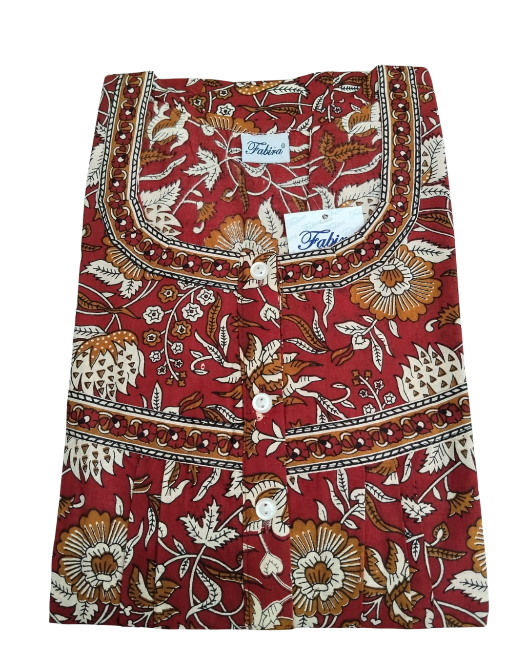 PLEATED FULL LENGTH REGULAR - FLORAL & LEAF PRINT- DARK BROWN, YELLOW, MAROON & BLUE - 405 - P8