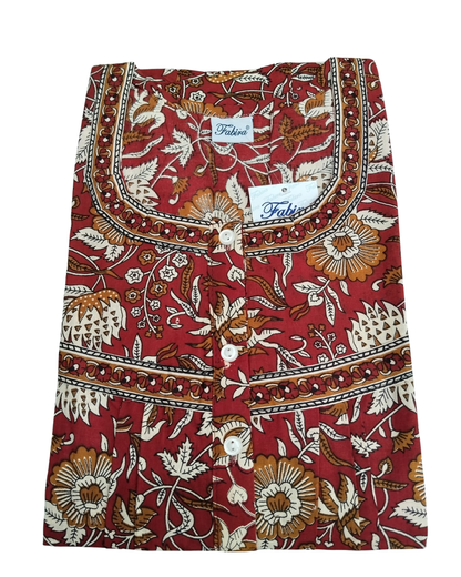 PLEATED FULL LENGTH REGULAR - FLORAL & LEAF PRINT- DARK BROWN, YELLOW, MAROON & BLUE - 405 - P8