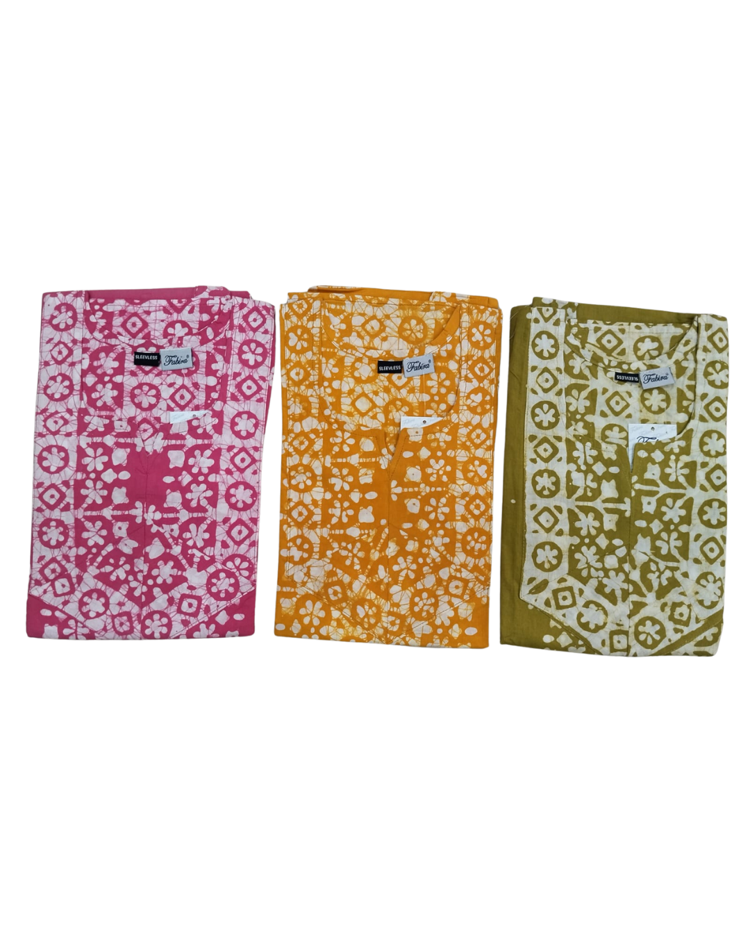 SLEEVELESS FULL LENGTH REGULAR - BATIK PRINT- ORANGE, PINK, AMBER & OLIVE - 406Ab