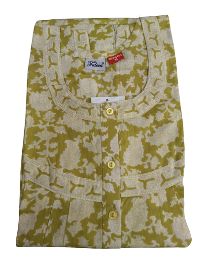 SLEEVELESS FULL LENGTH REGULAR NIGHTY - KOIRI PRINT- LILAC, TEAL GREEN, PASTEL PINK & LIME GREEN - 406Ae XL