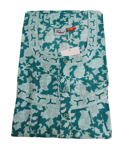 SLEEVELESS FULL LENGTH REGULAR NIGHTY - KOIRI PRINT- LILAC, TEAL GREEN, PASTEL PINK & LIME GREEN - 406Ae XL