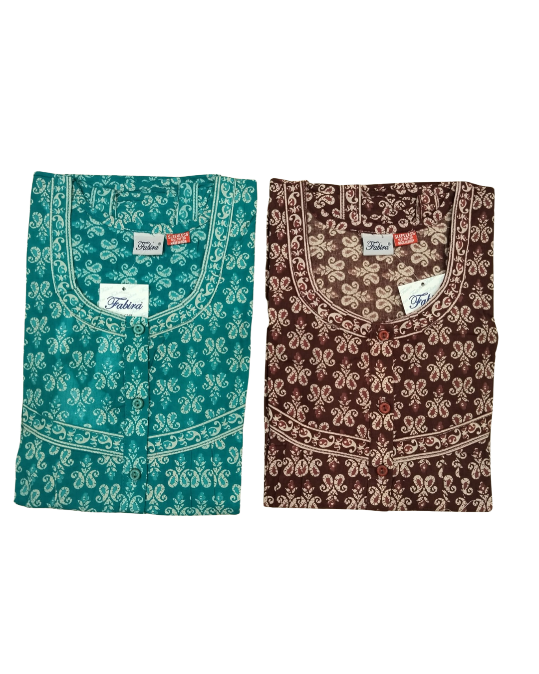 SLEEVELESS FULL LENGTH REGULAR - LEAF SCROLL PRINT- GREY, SEA GREEN, BROWN, VIOLET & NAVY BLUE - 406Pa