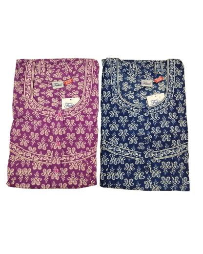 SLEEVELESS FULL LENGTH REGULAR - LEAF SCROLL PRINT- GREY, SEA GREEN, BROWN, VIOLET & NAVY BLUE - 406Pa