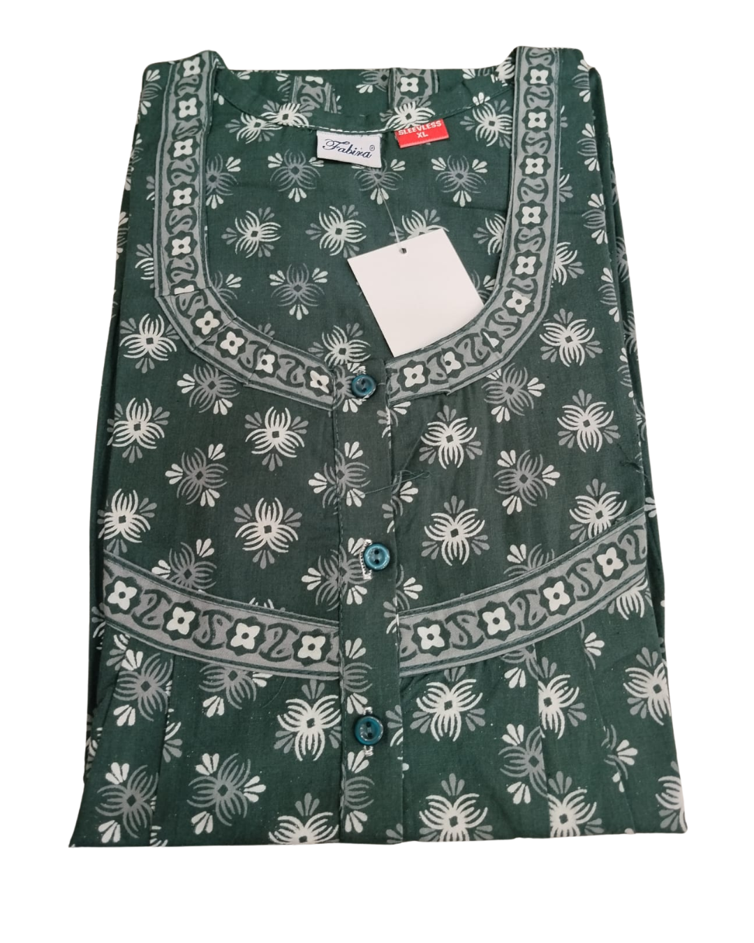 SLEEVELESS FULL LENGTH REGULAR NIGHTY - SMALL MOTIF PRINT- DEEP BROWN, DARK GREY, MAGENTA & DARK GREEN - 406Ad XL