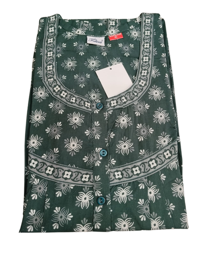 SLEEVELESS FULL LENGTH REGULAR NIGHTY - SMALL MOTIF PRINT- DEEP BROWN, DARK GREY, MAGENTA & DARK GREEN - 406Ad XL