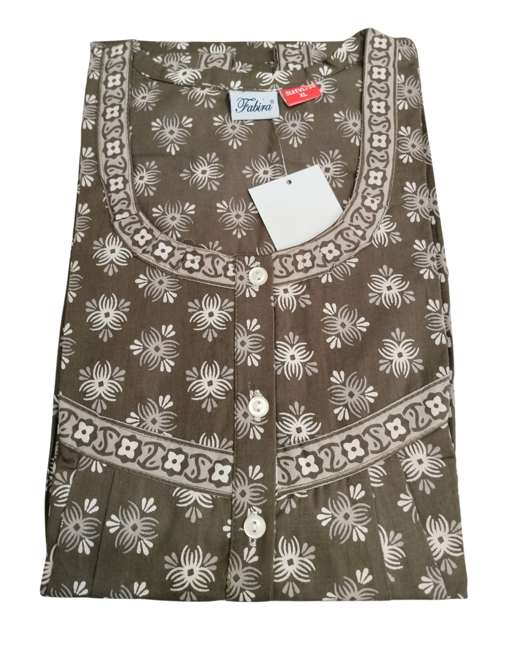 SLEEVELESS FULL LENGTH REGULAR NIGHTY - SMALL MOTIF PRINT- DEEP BROWN, DARK GREY, MAGENTA & DARK GREEN - 406Ad XL