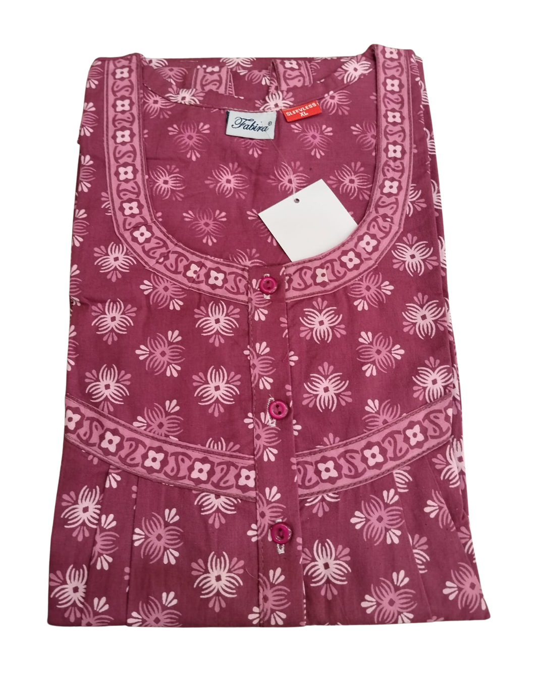 SLEEVELESS FULL LENGTH REGULAR NIGHTY - SMALL MOTIF PRINT- DEEP BROWN, DARK GREY, MAGENTA & DARK GREEN - 406Ad XL