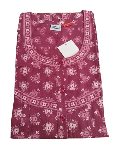 SLEEVELESS FULL LENGTH REGULAR NIGHTY - SMALL MOTIF PRINT- DEEP BROWN, DARK GREY, MAGENTA & DARK GREEN - 406Ad XL