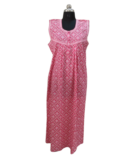 SLEEVELESS FULL LENGTH REGULAR - GEOMETRIC DIAMOND PRINT-PINK & RED - 406g