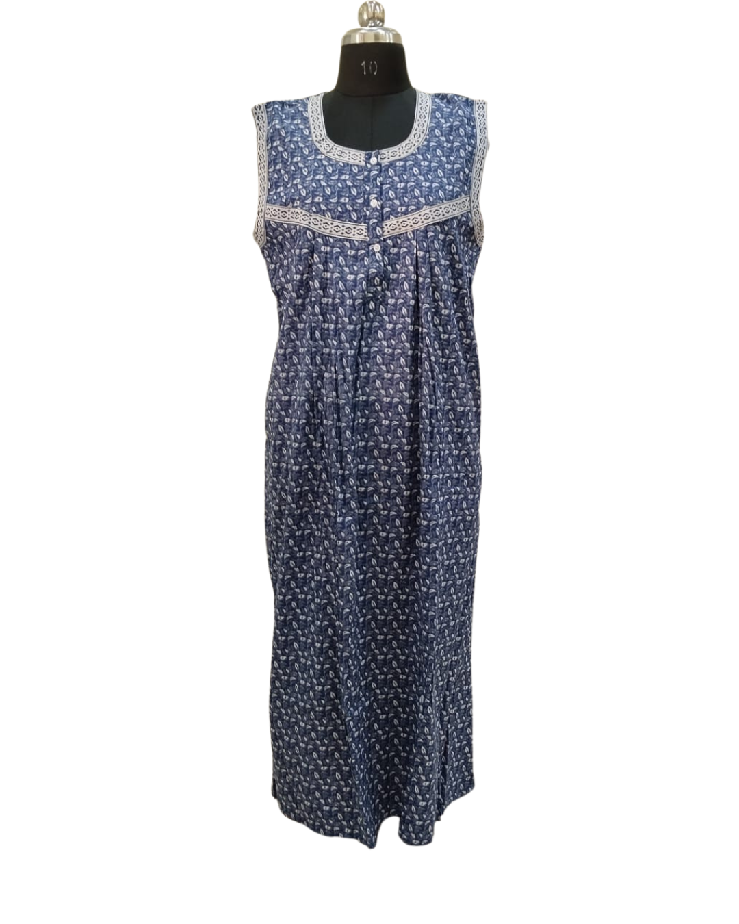 SLEEVELESS FULL LENGTH REGULAR - SMALL LEAF PRINT- GREYISH BLUE - 406h