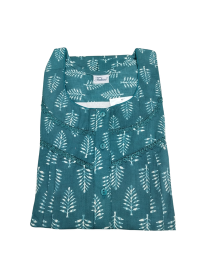 PLEATED FULL-LENGTH LACE REGULAR - LEAF PRINT- BROWN, MARSHY GREEN, MAROON & CLASSIC BLUE - 501-d
