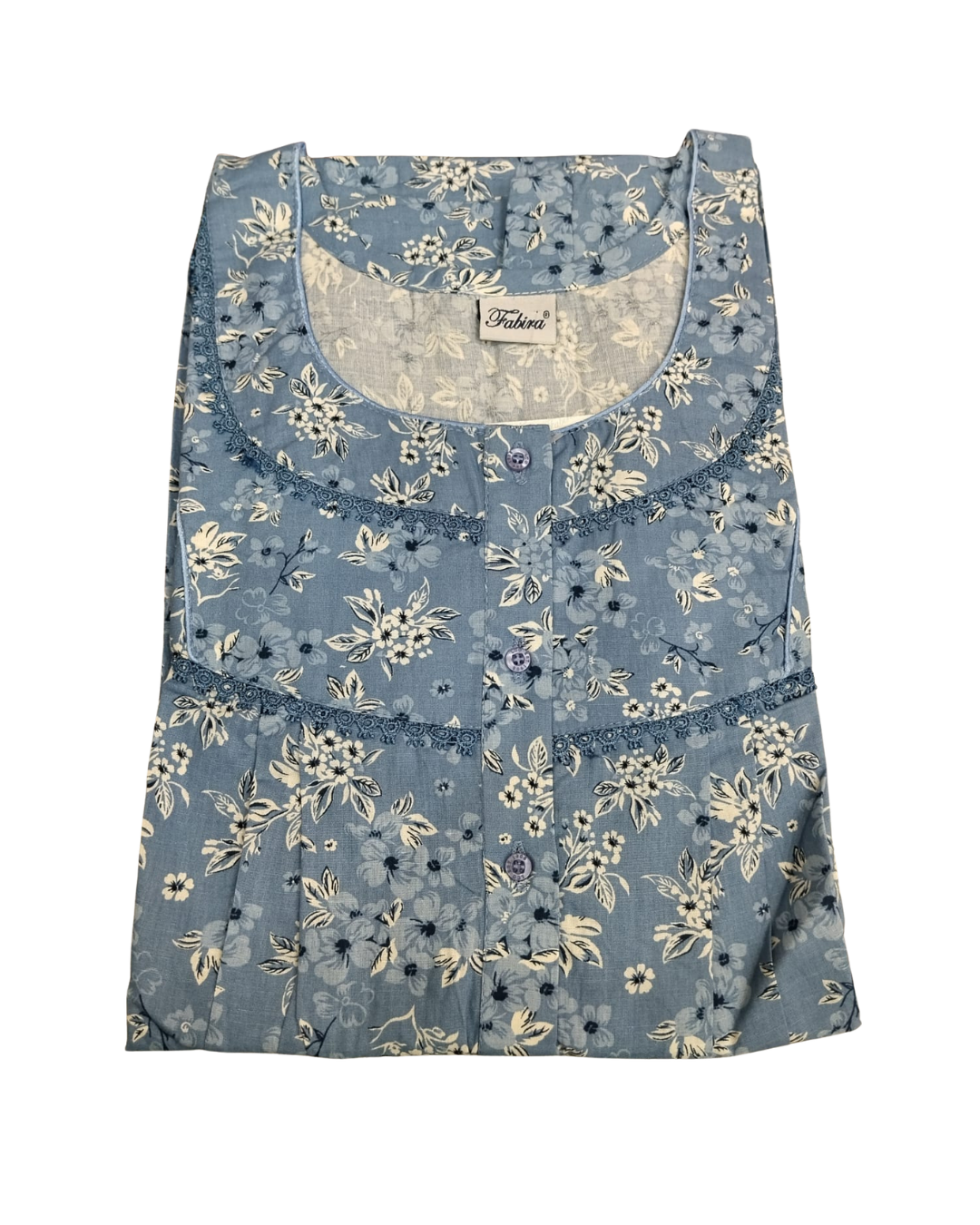 PLEATED FULL-LENGTH LACE REGULAR - CLUSTER FLORAL PRINT- LIGHT BROWN, POWDER BLUE & TURKISH ROSE - 501-e